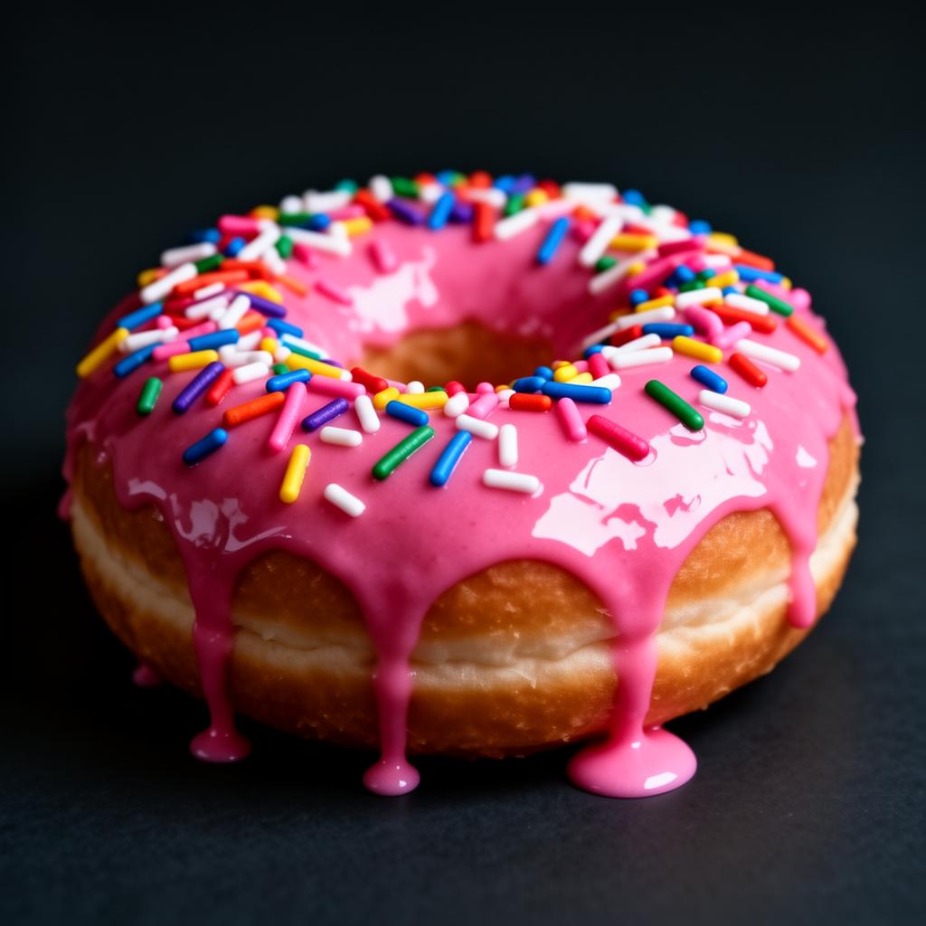 Pink-glazed donut with rainbow sprinkles